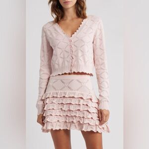 NWT LoveShackFancy Pink Ruffled Petra Crop Cardigan, size XS
